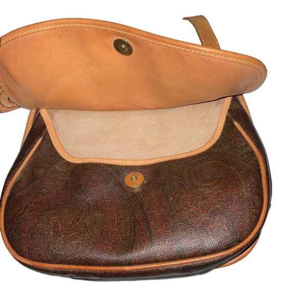 ETRO Vintage Brown Paisley Canvas Crossbody Bag with Leather Trim - Picture 13 of 16